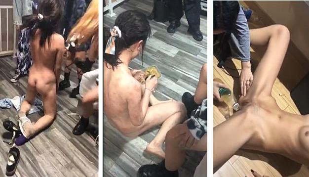 校园暴力1】瘦小女孩被同校学生围攻脱光暴打，还逼她吃屎..